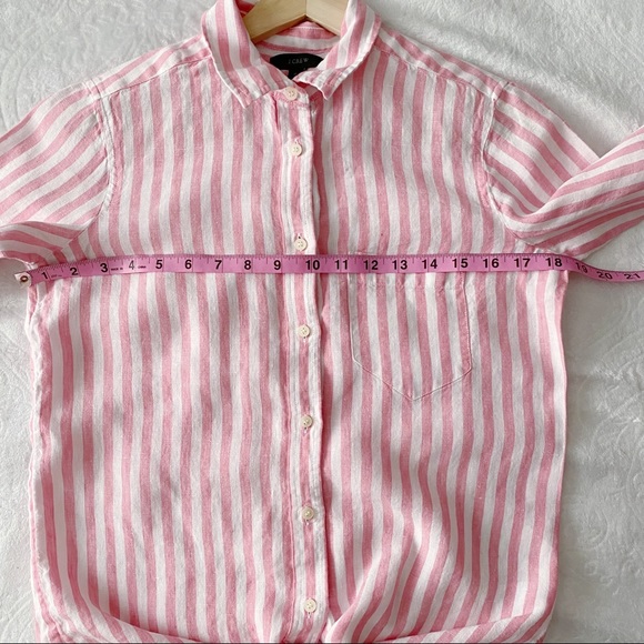 J.Crew Pink & White Stripe Toed Waist Linen Top - Picture 5 of 11